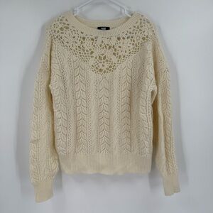 PAIGE Ruby Crochet Floral Wool Blend Cream Sweater